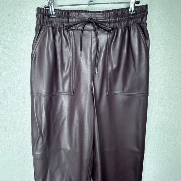 Women's High-Rise Faux Leather Tapered Ankle Pull-On Pants Sz S NWT Burgundy - Picture 3 of 15